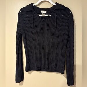 y2k goth alt open weave knit boho collared V neck cotton vintage sweater